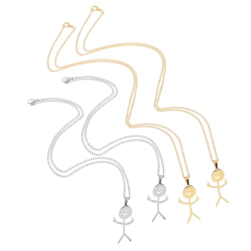 VALICLUD 4 Stück Lustige Doodle Halskette Edelstahl Anhänger Kreativ Cool für Männer und Frauen Robuste und Langlebige Modeschmuck Kette mit Witzigen Designs für Partys und Alltag von VALICLUD