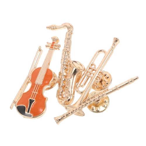 VALICLUD 4 Stück Musikinstrument Anstecknadeln Gitarrenbroschen Saxophon Trompete Flöte Abzeichen Musikschmuck Set Für Pullover Schals Taschen Charms von VALICLUD