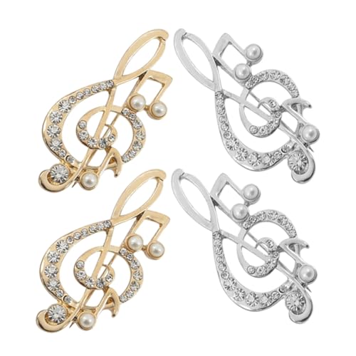 VALICLUD 4 Stück Musiknoten Broschen mit Strasssteinen Gold und Silberfarbene Anstecker aus Kratzfestem Legierungsmetall Stilvolle Schmuckaccessoires für Hochzeiten Konzerte Formelle von VALICLUD