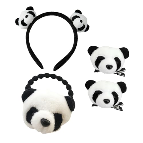 VALICLUD 4 Stück Panda Haarschmuck Set Haarklammer Panda Stirnband Haarbügel Tiara Haarnadel Haargummis Panda-Stirnband charmant einstellen Combo-Platte Kopfbedeckung Haarseil Plüsch Weiß von VALICLUD