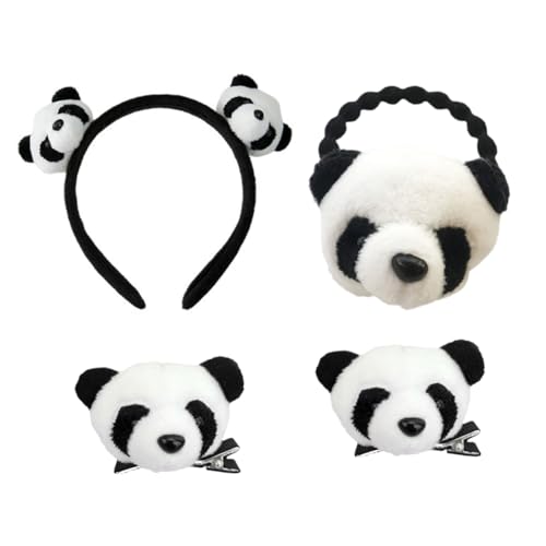 VALICLUD 4 Stück Panda Haarschmuck Set Weißes Haaraccessoire Haarklammer Haarreifen Haarband Haar Seil Panda-stirnband Attraktive Haargummis Plüsch von VALICLUD