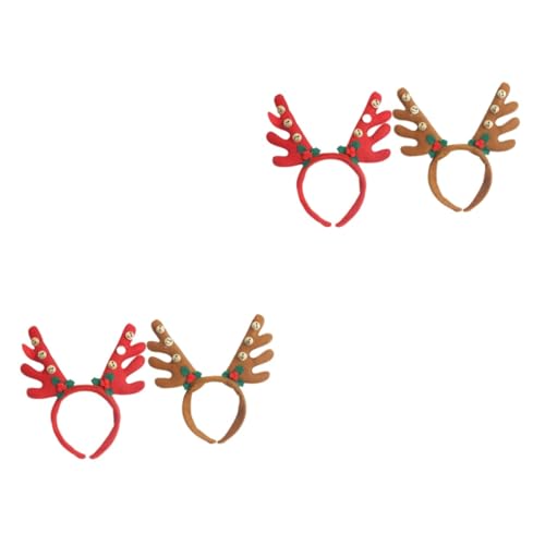 VALICLUD 4 Stück Rentier-Stirnband mit Glöckchen Haarreifen aus Elchgeweih Rentierohren Stirnband Reh weihnachts kopfschmuck weihnachtskopfschmuck Frau Rentierhaar Rentier Haarreifen von VALICLUD
