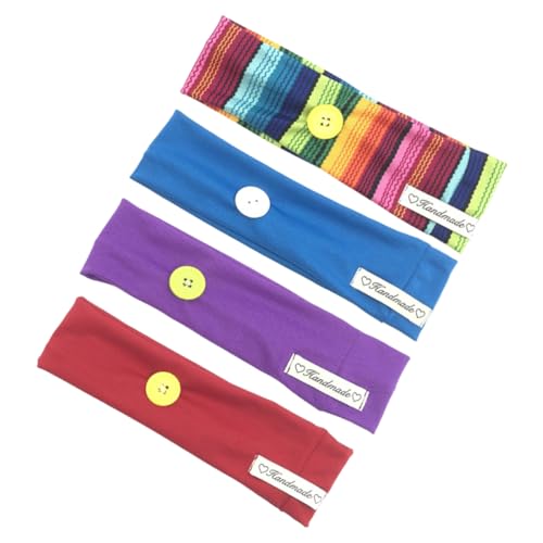 VALICLUD Schweißabsorbierendes Wickel-haar-accessoire 4 Stück Workout-stirnbänder Sport-stirnband mit Knopf für Maske Elastische Kopfbedeckung für Yoga Rot von VALICLUD