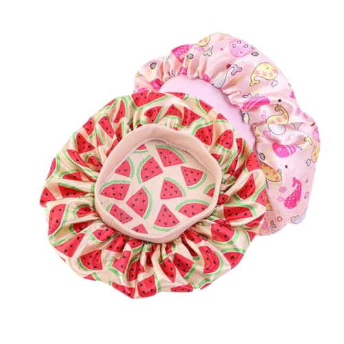 VALICLUD 4 Stück Schlafhauben für Elastische Duschhauben Satinhauben für Junge Mädchen mit Süßem zum Schlafen und Schützt Haare und Kopf und Wassermelonendesign von VALICLUD