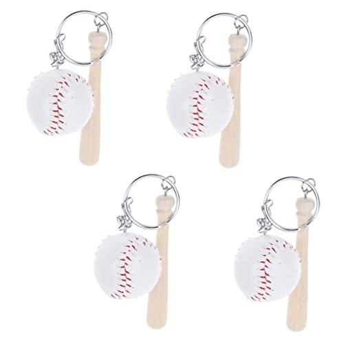 VALICLUD 4 Stück Schlüsselanhänger Mini-Baseball-anhänger Baseball -anhänger Autodekoration Kette Autoschlüssel Schläger Baseball-abschlussgeschenke Positiv Zubehör Halter Ring Weiß Hölzern von VALICLUD