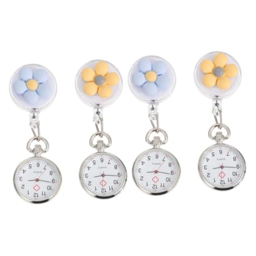 VALICLUD 4stücke Klinik Uhr Clip Blütenmuster Teiliges Einziehbare Taschenuhr Für Pflegekräfte Praktisch Für Ärzte Schwestern Und Studenten Großes Ziffernblatt Für Einfache von VALICLUD