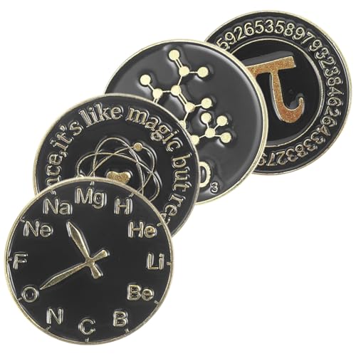 VALICLUD 4 Stück Schwarze Runde Broschen mit Mathe und Wissenschaftssymbolen Dekorative Metall Anstecknadeln aus Langlebiger Legierung Pins für Kleidung Rucksäcke Jacken Geschenke von VALICLUD