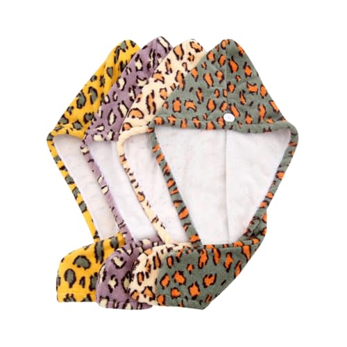 VALICLUD 4 Stück Superflauschiger Mikrofaser Haarturban mit Knopf Schnelltrocknend Extra Saugstark Leopard Design Geeignet für Haartypen und Kopfgrößen Modisch und Praktisch für Damen von VALICLUD