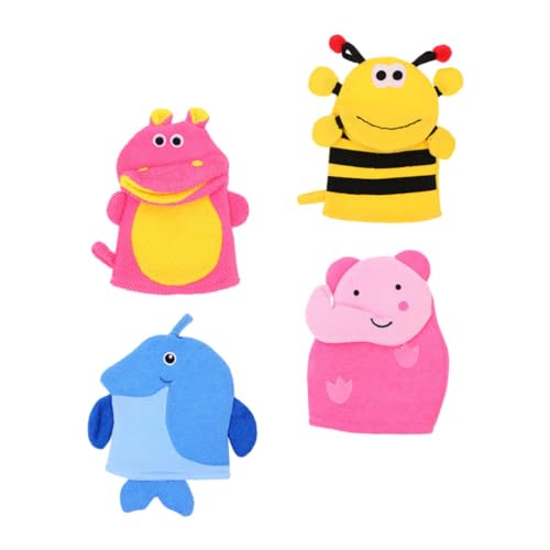 VALICLUD 4 Stück Teiliges Badehandschuh mit Exfolierendem Weiche Cartoon Badetücher in Tiermotiven Sanfte Hautreinigung und Massage Farbenfrohe Badeaccessoires für Junge Mädchen von VALICLUD