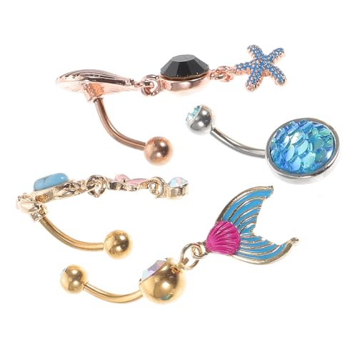 VALICLUD 4 Stück Teiliges Bauchnabelpiercing mit Schildkröte Blume und Meerjungfrau Motiven Hautfreundlich Langlebig Modischer Körperschmuck für Damen und Mädchen von VALICLUD