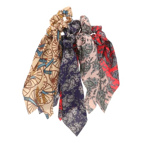 VALICLUD 4 Stück Teiliges Boho Haargummi mit Chiffon Haarband Langem Schal Design Elastisch und Stilvoll für Damen und Mädchen Geeignet für Dünnes und Dickes Haar Modisches Accessoire für von VALICLUD