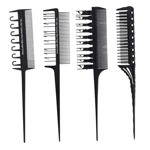 VALICLUD 4 Stück Teiliges Haarfärbekamm Set mit Haken für Präzises Strähnchen Langlebiges Material Ergonomischer Griff Gleichmäßige Zahnverteilung Professionelles Styling Tool für Friseure von VALICLUD