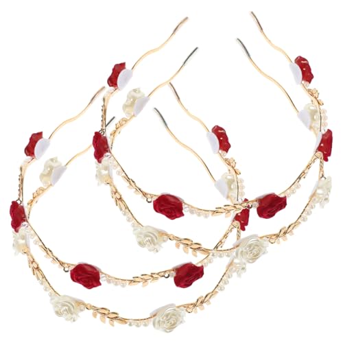 VALICLUD 4 Stück Teiliges Haarschmuck mit Haarreifen Perlen Rosen Stirnband Retro Braut Kopfschmuck Blüten Haarschmuck für Hochzeit Braut und Brautjungfern von VALICLUD