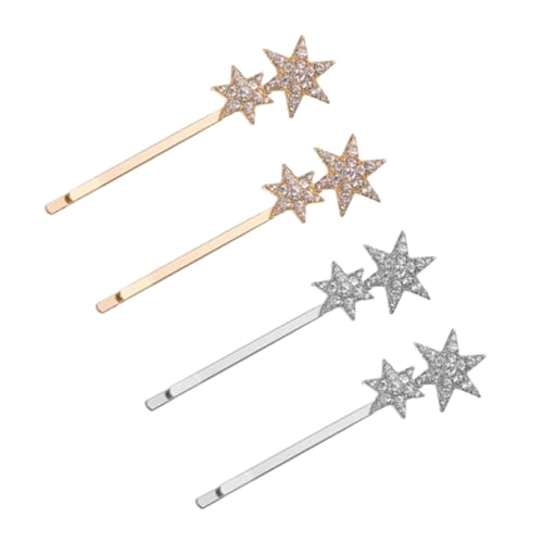 VALICLUD 4 Stück Teiliges Haarschmuck mit Stern haarspangen aus Legierung Funkelnde Strass details Goldene und Silberne Haarklammern für Mädchen Eleganter Schmuck für Verschiedene Frisuren von VALICLUD