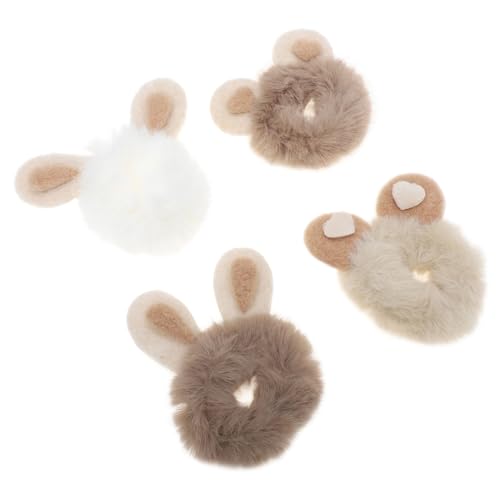 VALICLUD 4 Stück Teiliges Hasenohren Haargummi für Mädchen Elastische Ponytail Halter mit Flauschigem Design Langlebige Haarbänder für Alltag und Outdoor Modischer Haarschmuck in Weiß und von VALICLUD