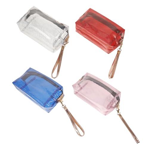 VALICLUD 4stücke Holografische Schminktasche Mit Metallreißverschluss Transparente Kosmetiktasche Makeup Organizer Mit Abnehmbarem Griff Für Reisen Und Haushalt von VALICLUD