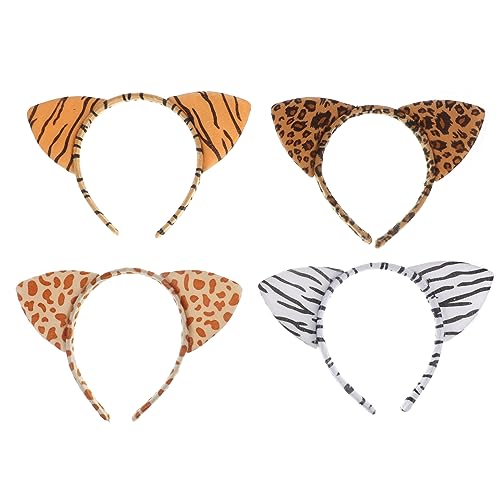 VALICLUD 4 Stück Teiliges Katzenohren Stirnband aus Weichem Stoff Leichtes Bequemes Haarreif mit Leoparden Zebra und Giraffenmuster für Damen Geeignet für Cosplay Karneval und Party von VALICLUD