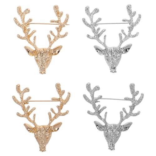 VALICLUD 4 Stück Teiliges Metallbroschen mit Hirschkopf Langlebige Legierung Modische Anstecknadeln für Damenkleidung Vielseitige Schmucknadeln für Schal Anzug Geschenkidee für Frauen von VALICLUD