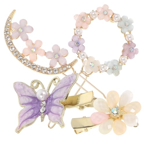 VALICLUD 4 Stück Teiliges Modische Haarklammern Damen mit Strass Blumen und Schmetterling Dekor Stabile Metall Haarspangen für Hochzeit Party von VALICLUD