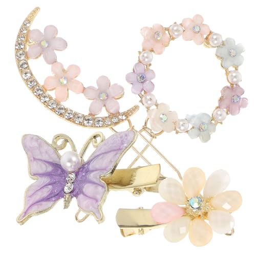 VALICLUD 4 Stück Teiliges Modische Haarklammern für Damen Strass haarspangen mit Schmetterlings Blumenmotiven Robuste Metall haarclips für Hochzeit Party und Alltag Glänzender Schmuck für von VALICLUD
