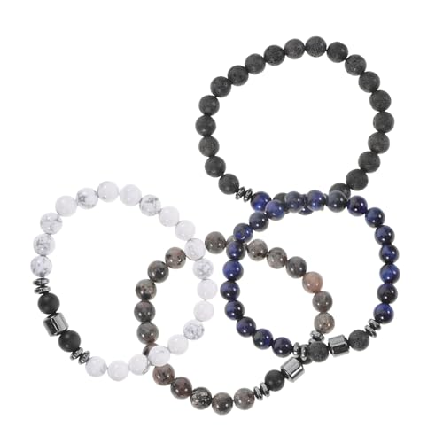VALICLUD 4 Stück Teiliges Natürliche Steinperlen Armbänder Elastisch für Damen Herren Lava und Obsidian Armband Freundschafts und Partnerarmbänder Modisch und Vielseitig Tragbar von VALICLUD