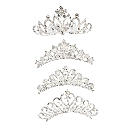 VALICLUD 4 Stück Teiliges Perlenkrone für Mädchen Strass Tiara Haarschmuck Diadem für Geburtstagsfeiern Hochzeiten und Kostüme Komfortabel und Langlebig von VALICLUD