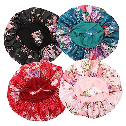 VALICLUD 4 Stück Teiliges Satin Schlafhaube für Damen Atmungsaktive Bequeme Mütze aus Leichtem Satin für und Schutz während Schlafens In Schwarz und Weinrot Erhältlich von VALICLUD