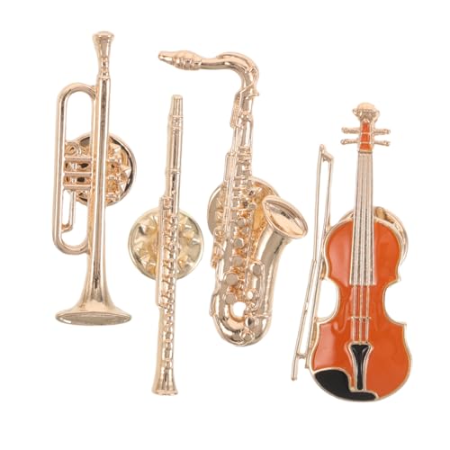 VALICLUD 4stücke Vintage-musikbrosche Saxophonspieler-brosche Gitarrenförmige Anstecknadel Trompeten Und Flöte-anstecknadeln Metall-musikinstrument-abzeichen Für Musiker Festivals von VALICLUD