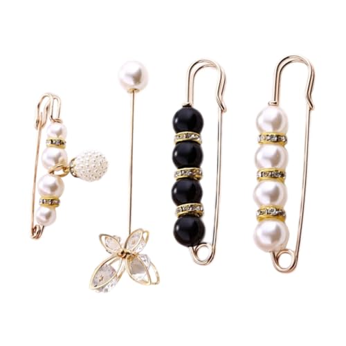 VALICLUD 4 Stück Teiliges Sicherheitsnadeln mit Perlenbrosche Verstellbarer Clip für Damenkleidung Eleganter Schal und Pulloverhalter Dekorativer Taillenfixierer für Kleider und Hosen von VALICLUD
