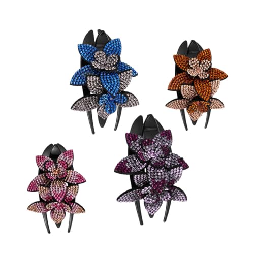 VALICLUD 4 Stück Teiliges Strass Blüten Haarklammern Rutschfeste Dreizackige Haarspangen Große Kleine Clips in Farbverlauf Violett Dunkelblau Champagner und Eleganter Haarschmuck für Damen von VALICLUD