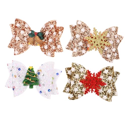 VALICLUD 4 Stück Teiliges Weihnachts Glitzer Haarspangen für Mädchen Bunte Schleifen Haarclips für Weihnachtsfeiern Partys und Fotoshootings Kratzfrei und Langlebig von VALICLUD