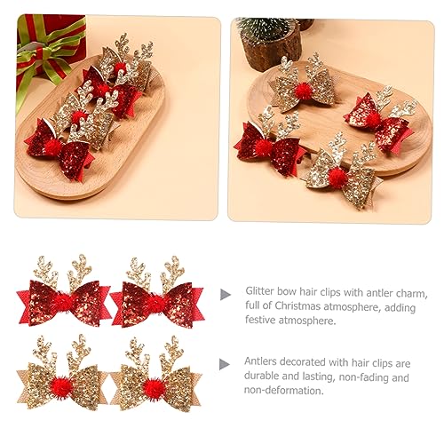 VALICLUD 4 Stück Teiliges Weihnachts Haarschleifen mit Glitzer und Rentier Geweih Festliche Haarklammern für Mädchen Weihnachtliche Haarspangen Bequem und Sicher für Party und Alltag von VALICLUD