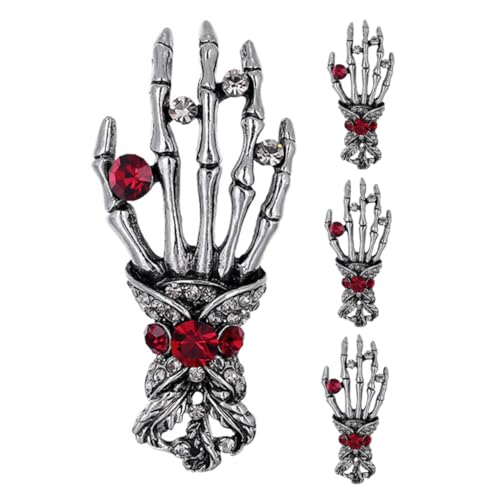 VALICLUD 4 Stück Vintage Punk Totenkopf Hand Broschen mit Strass Anstecknadeln für Männer Modische Reverspins für Jacken Hemden Schals und Rucksäcke von VALICLUD