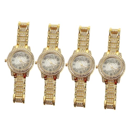 VALICLUD 4 Stück Volle Diamantuhr Diamantuhren Herren Freizeituhr Damenuhren Auf Armbänder Für Männer Betrachten Herrenarmbänder Handgelenk Metall Mädchen Fräulein von VALICLUD