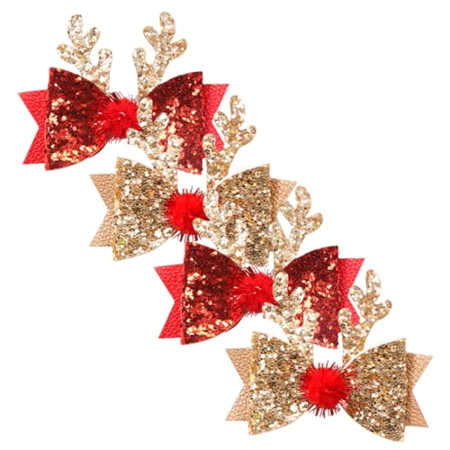 VALICLUD 4 Stück Weihnachtliche Haarklammern mit Glitzer Schleifen Rentiergeweih Design Festliche Haarspangen für Mädchen Rutschfest Langlebig Weihnachts Accessoire und von VALICLUD