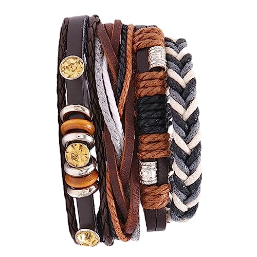 VALICLUD 4-teiliges Set Leder Schnitt Männer Perlenarmband Vintage-armband Mann Anzug Anzüge Für Männer Stapelbar Punk-armband Herren Armbänder Schmuck Männer Und Frauen Hanfseil von VALICLUD