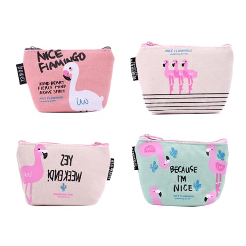 VALICLUD 4stücke Cartoon Flamingo Canvas Münzgeldbörse Mit Reißverschluss Kosmetiktasche Für Mädchen Gemischter Stil von VALICLUD
