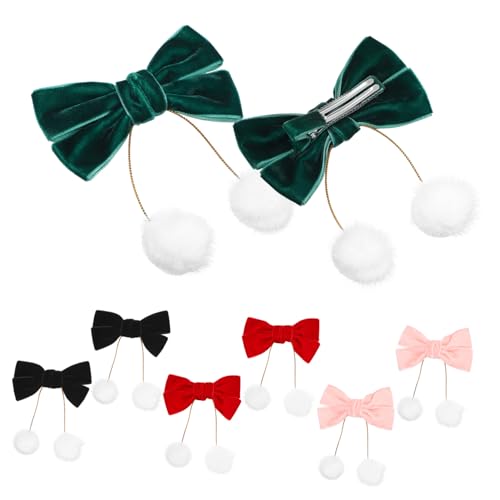VALICLUD 4paare Samt Haarschleifen Mit Fellbällen Für Mädchen Schleifenclips Für Haarschmuck Für Weihnachten Und Geburtstagsgeschenke von VALICLUD