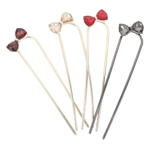 VALICLUD 4stücke Strass-haarspangen Mit Schleife Chinesische Haarstäbchen U-förmige Haarstäbe Für Damen Haarnadel-kopfschmuck Mit Strass-verzierungen Für Formelle Anlässe von VALICLUD