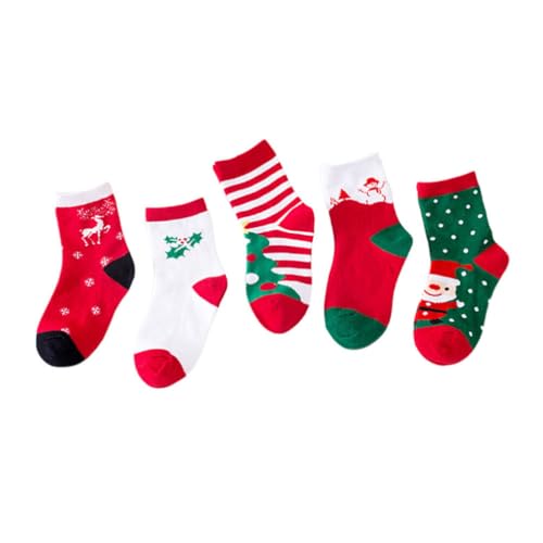 VALICLUD 5 Paare Baby Kleinkind Kinder Weihnachtssocken Baumwolle Cartoon Weihnachtssocken Weihnachtsfest Socken für 4-6 Jahre Alt (Gemischt) von VALICLUD