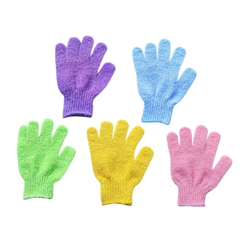 VALICLUD 5 Paare Peeling Handschuhe für Bad und Dusche Dehnbare Fünf Finger Badewaschhandschuhe aus Beidseitigem Material Sanftes Körperpeeling für Damen Herren und Wiederverwendbar und von VALICLUD