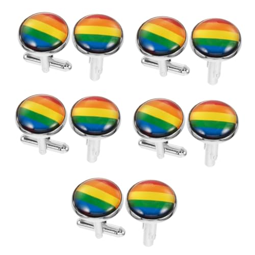 VALICLUD 5 Paare Regenbogen-Manschettenknöpfe Ärmel Männerzubehör ihn Arm herrenhemden spruch tshirt herren Herrenmanschettenknöpfe Coole Manschettenknöpfe für Männer Zinklegierung von VALICLUD