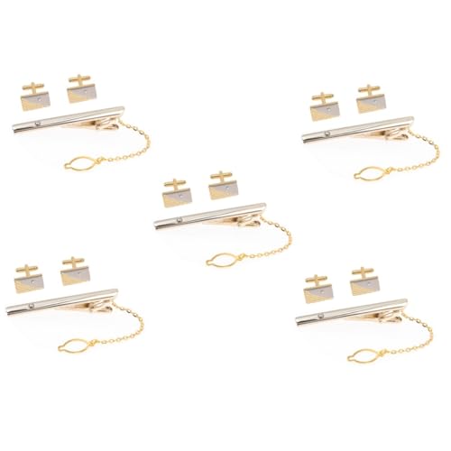VALICLUD 5 Sätze Manschettenknöpfe mit Krawattennadel Schwan Schlüsselanhänger Gold binden Kette männer schmuck men accessories Halskrawattenclip Manschettenknöpfe für Männer Legierung von VALICLUD