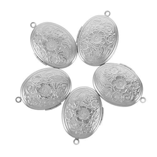VALICLUD 5 Stück Antiker Halter Gravierter Baumeln Oval Foto Edelstahl Vintage Blumenstrauß Halsketten Schwimmende Geschnitzte Gedenkanhänger DIY Anhänger Zubehör Hochzeit Finden Halskette von VALICLUD