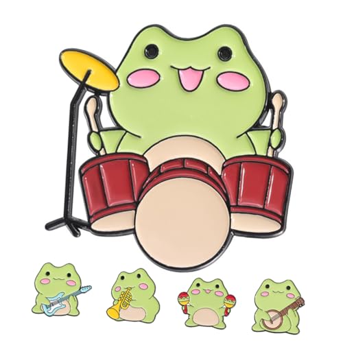 VALICLUD 5 Stück Musikalische Frosch Broschen aus Langlebiger Legierung Verspielte Tier Anstecknadeln für Kleidung Rucksack Hüte Einzigartige Grüne Cartoon Broschen für Damen und Herren von VALICLUD