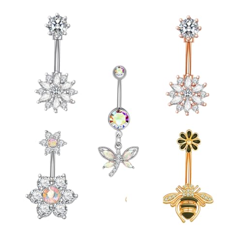 VALICLUD 5 Stück Teiliges Bauchnabelpiercing aus Edelstahl mit funkelnden Kristallen Langlebig und Rostfrei Modische Bauchnabelringe für Damen Körper Schmuck mit Filigranem Design und von VALICLUD