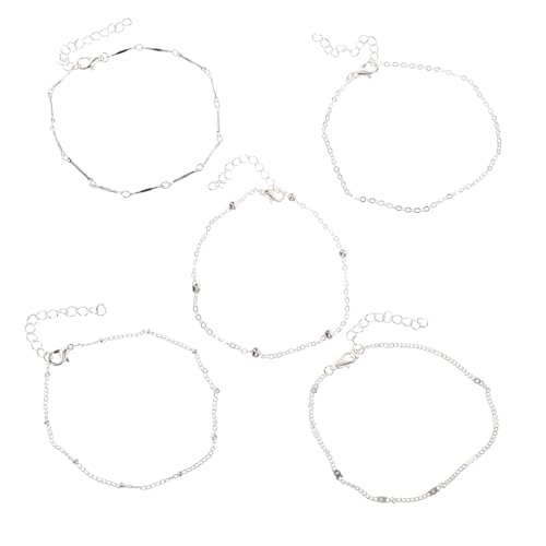 VALICLUD 5 Stück Teiliges Fußkettchen Set Damen Silber Rundperlen Stapelbare Fußbänder Stilvoll Verstellbar Komfortabel Passend Für Alltag Strand Sommer von VALICLUD