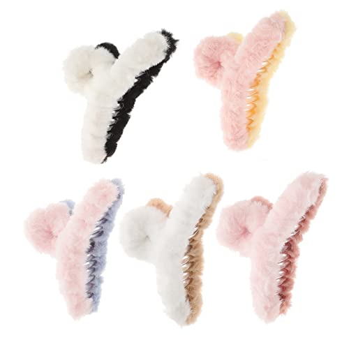VALICLUD 5 Stück Teiliges Fuzzy Haarclips für Damen Rutschfeste Krallenclips Stilvollen Farben für Verschiedene Anlässe für Dickes oder Haar Zufällige Farbe Zufällige Farbe von VALICLUD