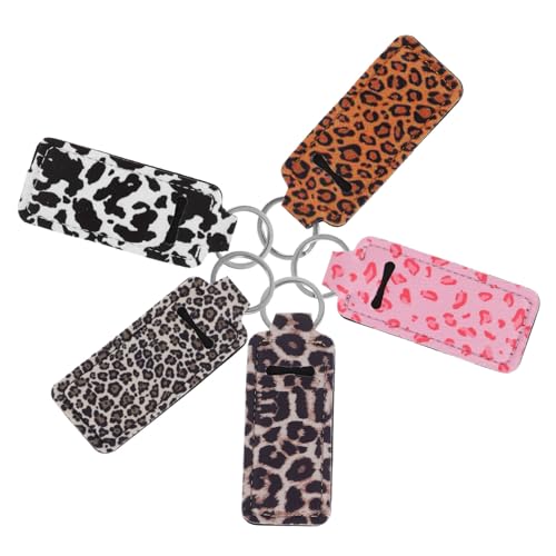 VALICLUD 5 Stück Teiliges Lippenstift Schlüsselanhänger aus Neopren Wasserdichter Lippenbalsam Halter Kompakt und Leicht für Reisen Praktische Lippenstift mit Leopardmuster Langlebig und von VALICLUD