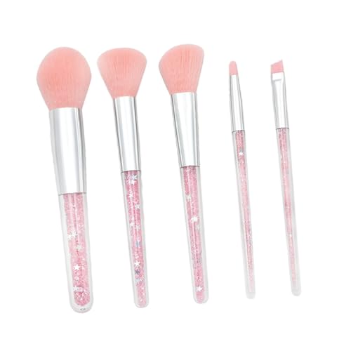 VALICLUD 5 Stück Teiliges Make Up Pinsel mit Transparentem Griff und Pinken Borsten Foundation und Augenbrauenpinsel Dichte Borsten für Gleichmäßiges Auftragen Waschbar für Damen und von VALICLUD